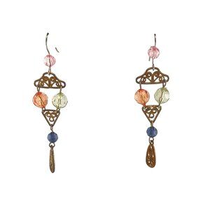 Vintage Style Multicolor Beaded Drop Earrings With Gold Filigree Accents